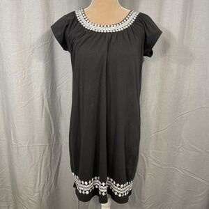 Ann Taylor‎ LOFT Black/White Embroidered Cap Sleeve Dress Women S Relaxed Preppy